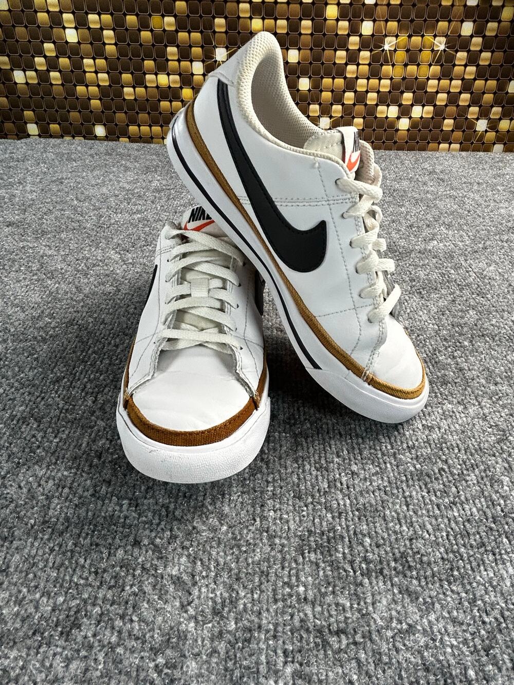 Nike Court Legacy Big Kids 3.5Y White Black Desert Ochre Sneakers
